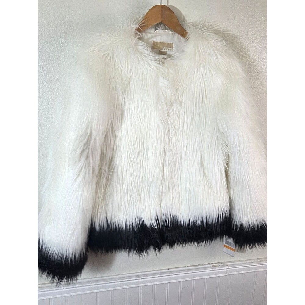 NWT Michael Michael Kors Faux Fur Jacket Womens Small White Black Colorblock - Picture 2 of 11